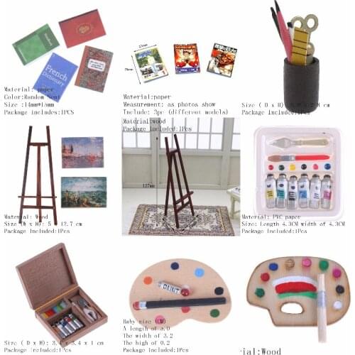 Dollhouse Mini Portrait Drawing Frame Drawing Board Mini Painting Box Pigment Sticks Simulation Doll House Accessories