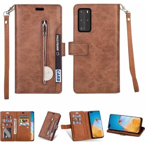 Luxury Zipper Wallet Case for Huawei P40 Pro P20 P30 Lite Mate 10 20 Pro Y6 Y7 P Smart 2019 Honor 8A with Card Slots Stand Cover