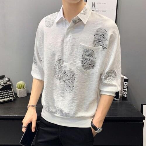 Men Shirts Fashion New Youth 2021 Shirt Black and White Three Quarter Daily Summer Casual Shirts Print Pullover T Shirts Men
