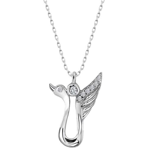 Certified Swarovski Cubic Zirconia Crane Bird 925 Sterling Silver Pendant