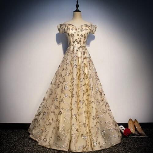 Evening Dresses Boat Neck Bling Patterns A-line Floor-length Boat Neck Short Sleeves Plus size Customized Formal Dress R1331