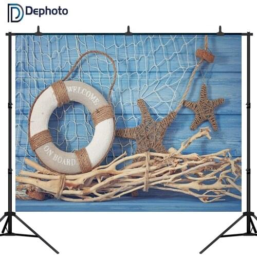 DePhoto Vinyl Cloth newborn Children photographic background Summer blue Navy stars fishingnet buoy Studio Photo Backdrops