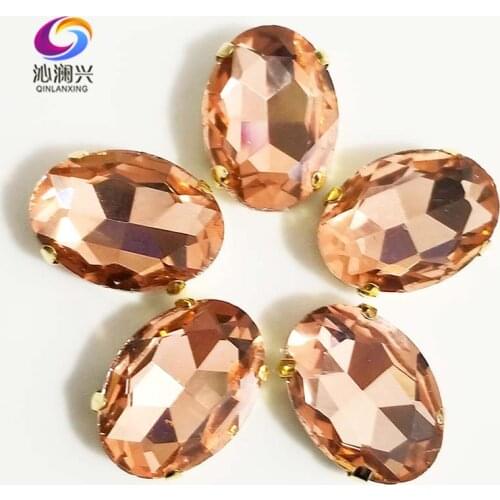 Water red oval shape High quality Glass Crystal sew on stones,golden bottom claw rhinestone,Diy/Clothing accessories SWTG08