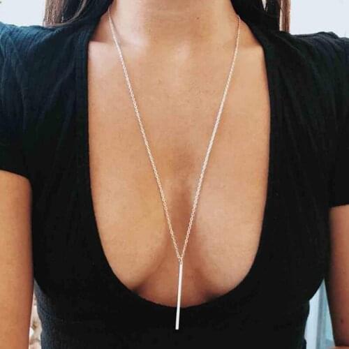 Simple Classic fashion Stick Pendant Necklace Hollow Girl Long Link Chain Square Copper Necklaces long Strip Jewelry for women