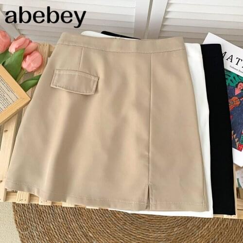 2021 New Summer Women Fashion All-match solid Skirt pocket design high waist slim split short Skirt