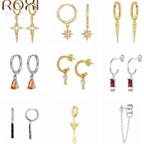 ROXI Geometry Zircon Earrings For Women 925 Sterling Silver Hoop Earrings Hanging Huggie Earrings Party Jewelry Pendientes 2021