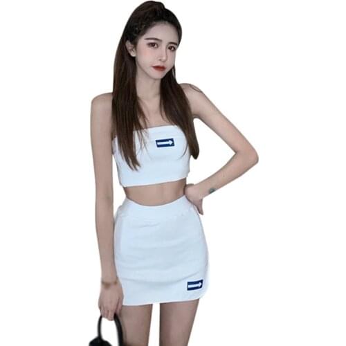 Womens Summer Outfits Strapless Slim T Shirt + Skirt Sexy Two-Piece Sexy Streetwear Set