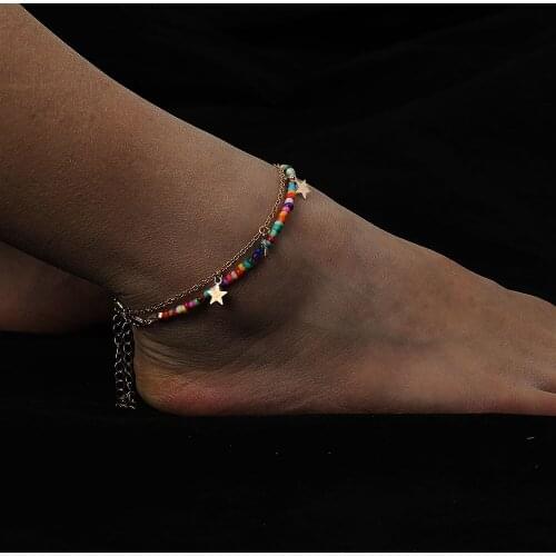 Bohemian Colored Beads Star Anklets For Woman Fashion Vintage Multi Layered Anklet 2020 Foot Bracelet Beach Anklet Jewelry New