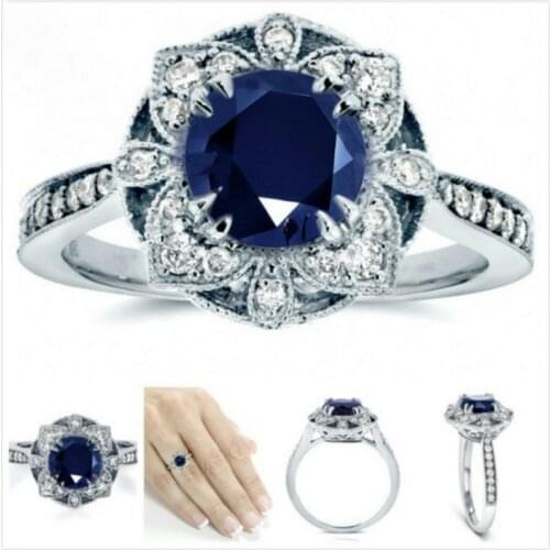 DIWENFU 925 Sterling Silver natural Sapphire Ring for Women Luxury Anillos Wedding Gemstone Round Bule Topaz S925 Ring Jewelry