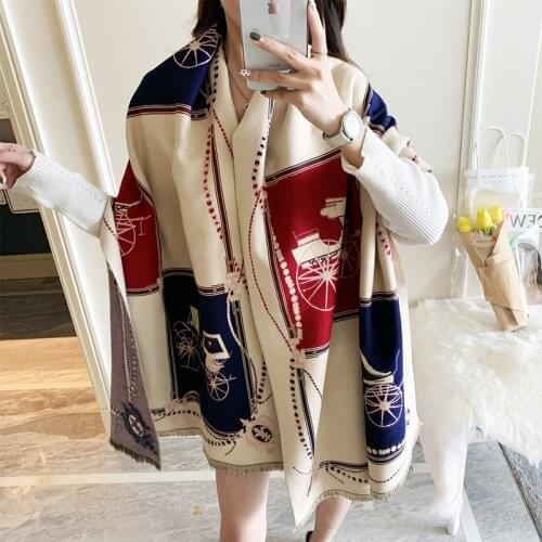 2021 Winter Women Cashmere Scarf Carriage Chain Splicing Plaid Foulard Brand Pashmina Scarfs Blanket Shawls Wraps Warm Scarves