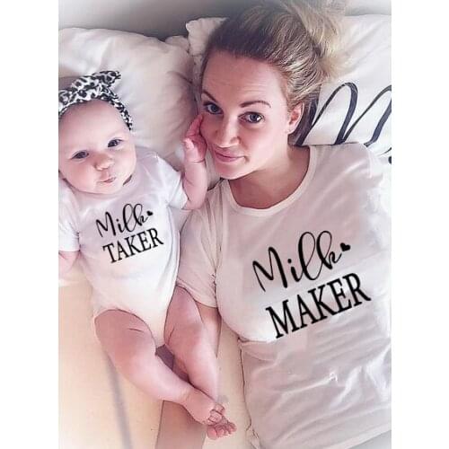 1pcs Milk Maker Milk Maker Mommy and Baby Shirt Mother & Child Shirts Summer Baby Onesie Womens T-Shirt Clothes Family Look