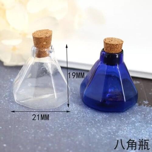 1pcs octagonal cork glass bottle jars glass vial pendant corked bottles wish bottle necklace pendant handmade wed decor findings