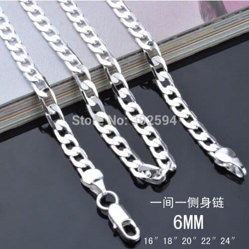 16-24inch for choose Free shipping Beautiful fashion silver color charm 6MM chain pretty Girl Necklace