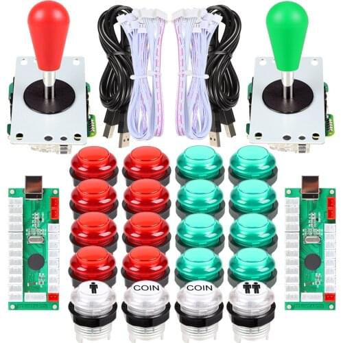 2 Player Arcade DIY Kit USB Encoder to Joystick PC Games Bat Stick + LED Arcade Buttons For Arcade Machine MAME Parts Red Green