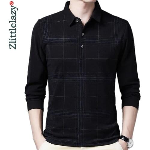 2020 Thick Long Sleeve Polo Tee Shirt Men Casual Plaid Mens Clothing Polos Shirts Mens Fashion Slim Fit Poloshirt Tops 90840