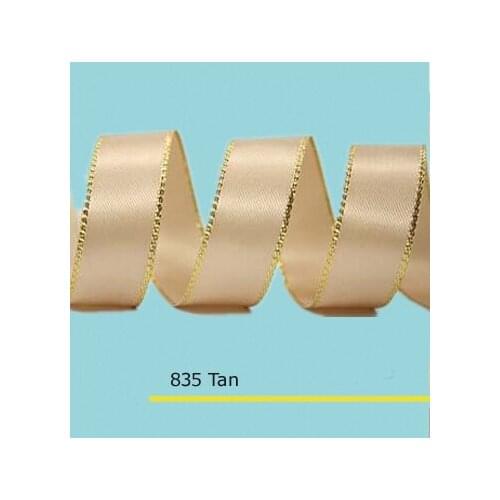 3/8" (9mm) Satin Ribbon with gold metallic edge for webbing decoration 35 colors in stock