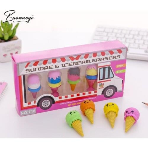 4In1 Ice cream Shape Eraser Rubber Cute Eraser Primary School Student For Girls And Boys Promotional Gift Stationery Tools