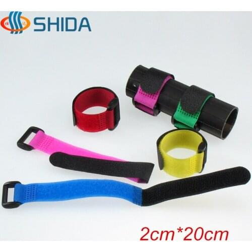 50pcs/lot 2cm*20cm Colorful Reusable Nylon Fastening Cable line Tie Down Straps Hook and Loop Magic Tape with Plastic Buckle