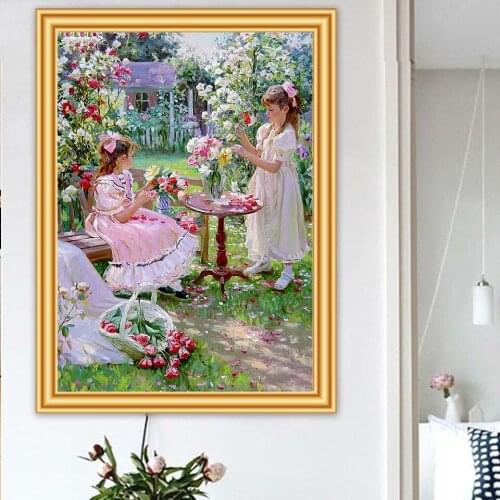 5D Diy Diamond Painting Flower Garden with Children Cross stitch Full Diamond Embroidery mosaic Picture of Rhinestones Decor