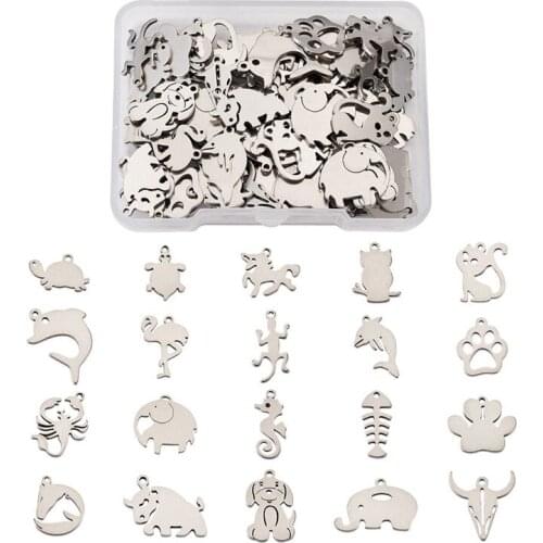 68-120pcs Stainless Steel Pendants Small Charm Animal Moon Star for Jewelry Making DIY Bracelet Necklace Craft Finding