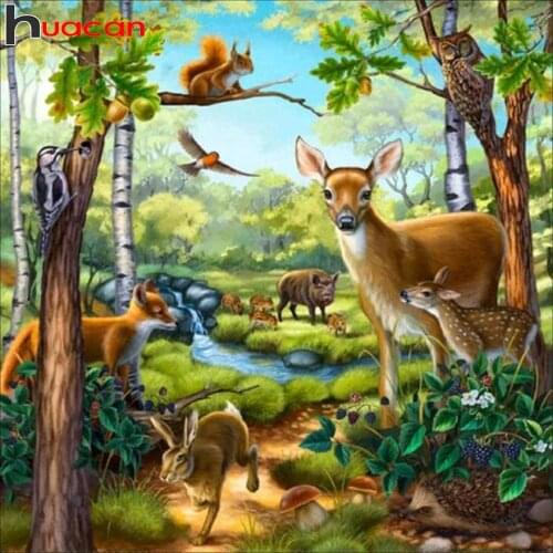 Huacan Diy Diamond Painting Deer Decor Home Diamond Mosaic Embroidery Natural Animals Scenery Wall Sticker