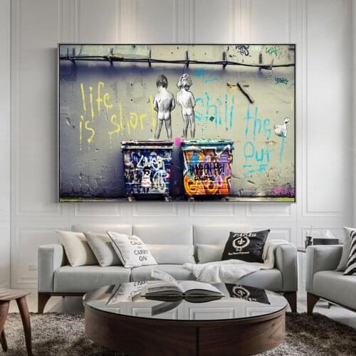 Banksy Life Is Short Graffiti Art Fashion City Street Wall Paintings On Canvas Print Fashion Posters Decor Art Pictures Cuadros