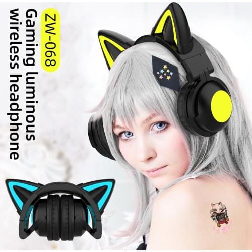 ZW068 Bluetooth Headphones LED light Cat Ears Headset Wireless Earphone Headphones Bluetooth Wireless For Samsung for PC