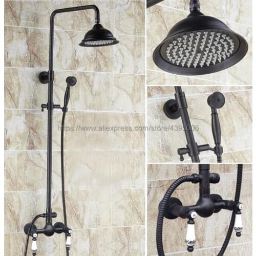 Oil Rubbed Bronze Shower Bath Faucet Sets Wall Mounted EXposed 8" Rainfall Shower Mixers with Handshower Brs512