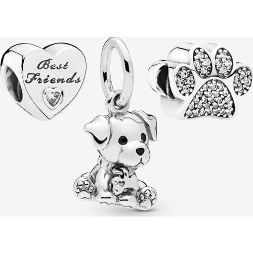 100% 925 Sterling Silver Mans Best Friend Dog Charm Pack Metal Beads for Jewelry Making Fits Pandora Charms Bracelet