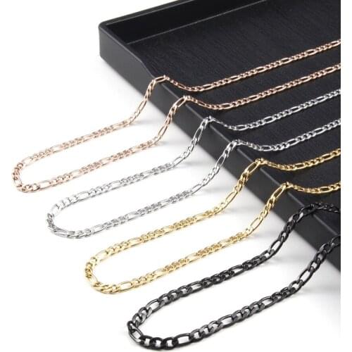 Stainless Steel Base Curb Cuban Link Chain Necklace for Women Men Figaro Rose Gold Silver Solid metal Jewelry Gifts Fashion 3mm