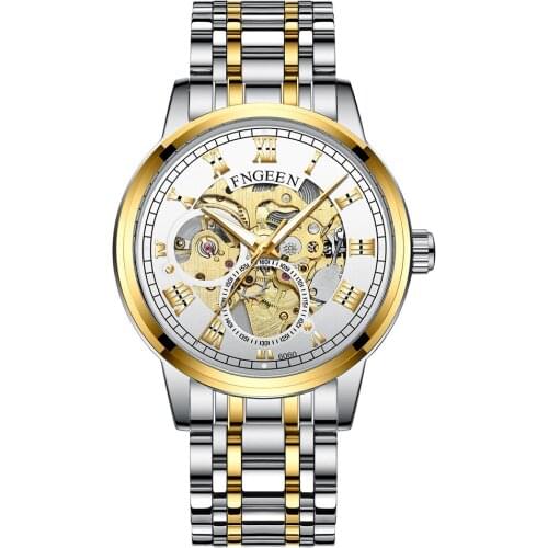 FNGEEN Watch Mens Automatic Hollow Mechanical Watch 2021 New Steel Belt Genuine Waterproof Mens Watch Reloj Trending