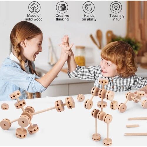 Childrens Diy Puzzle Toy Wooden Insert Bead Building Blocks 60 Pieces Of Childrens Educational Building Training Hands On Game