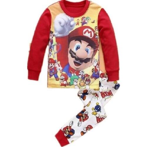 Kids Pajamas Set Fall Winter Children Long Sleeve Sleepwear Mario Baby Boys Cartoon Cotton Pyjamas Girls Clothing Nightwears Set