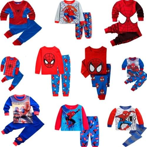 Childrens Pajamas Suit Spider Man Costume Avenger Union Pajamas Childrens Cartoon Long Sleeve Trousers Pajamas Suit Sleepwear