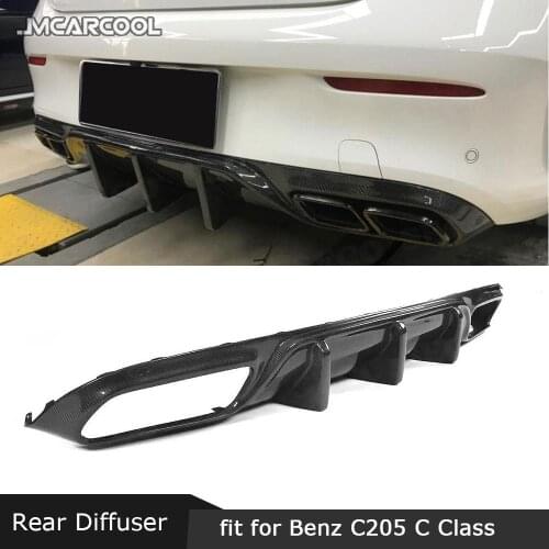 For Benz C Class C205 C63 AMG Sport Coupe 2 Door 2015 - 2019 Rear Lip Diffuser Carbon Fiber / FRP Fins Shark Style Bumper Guard