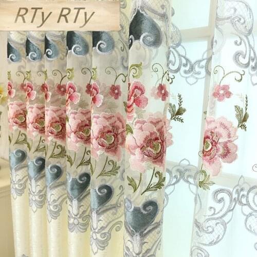 European Luxury Hollow Soluble Embroidery Window Screens Curtains For Living Room Bedroom Window Curtains Sheer Cloth M024-40