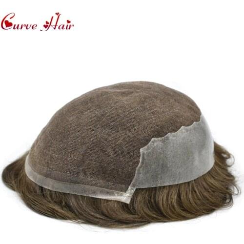 French Lace Front Toupee Hair For Men Hand-Tied Mens Toupee Human Hair piecs Q6