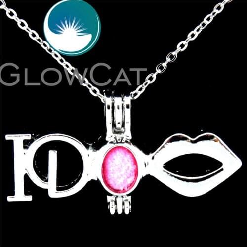 GLOWCAT L499 Cute Letter I Do Lips Beads Cage Women Girl Wedding Locket Necklaces Aroma Perfume Diffuser Pearl Cage Jewelry