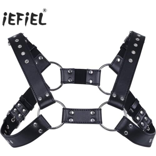 IEFiEL Sexy Men Exotic Lingerie Bondage Faux Leather Body Chest Harness Costume with Buckles for Mens Night Parties Clubwear