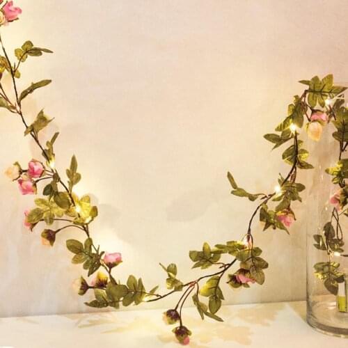 Artificial ivy small roses fake flowers vine garland wedding home store decoration plastic hanging wall green plants rattan leaf