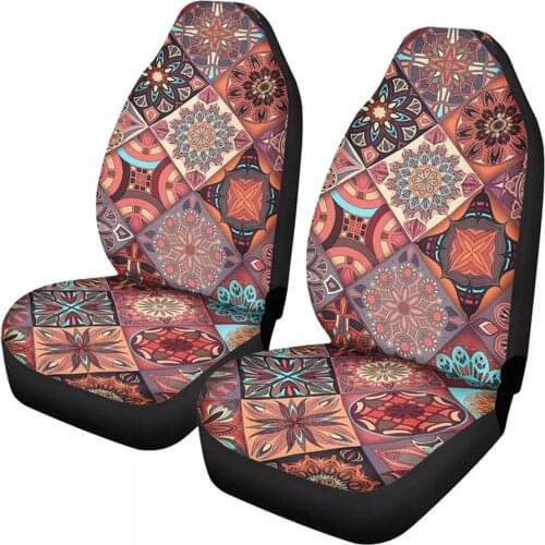 2Pcs Ethnic Tribal Patterns Print Car Seat Cover Universal Fit Auto Protector Seat Case 3D Design SUV Vehicle Dirty Anti