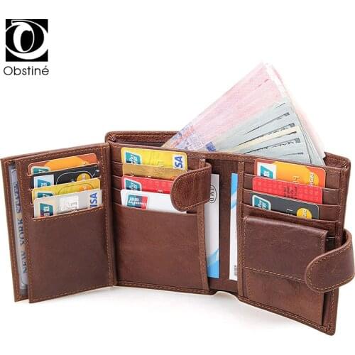 Genuine Leather Wallet Male RFID Blocking Wallets Man Luxury Slim Small Money Bag Purses for Coins Card Holder Mens Moneybag