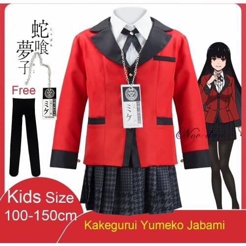 Kids Anime Cosplay Costume Kakegurui Yumeko Jabami Japanese School Girls Uniform Full Set Jacket+Shirt+Skirt+Stockings+Necklace