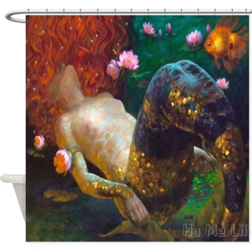 Red Haired Mermaid Decoration Waterproof Fabric Shower Curtain Bathroom Accessories
