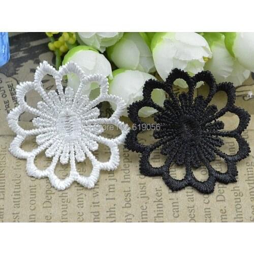 LP - 097 polyester white and black water soluble lace fabric, garment accessories, textiles flower patch, 48 mm 50 pieces/lot