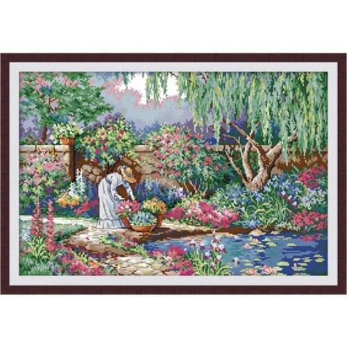 Beautiful girl in the garden cross stitch kit 14ct 11ct count print canvas stitching embroidery DIY needlework art decoration