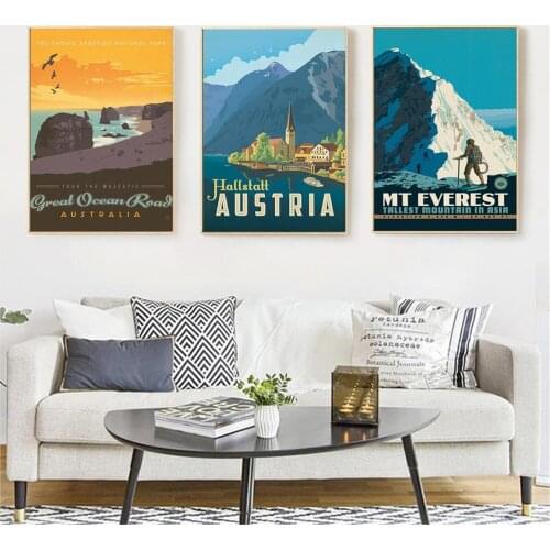 Wall Painting Landscape Art Vintage Poster Denali National Canada Austria Canvas Print Nordic Wall Picture For Living Room