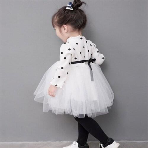 New 2018 Girl Party Dress Baby Birthday Tutu Dresses for Girls Lace Baby Dot Full Sleeve Dresses Lace Kids Wedding Dress Outfits