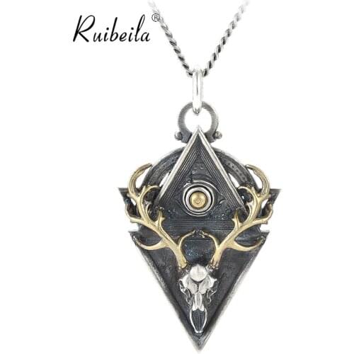 Ruibeila Deer Skull All Seeing Eye pendant necklace men S925 silver Niche Design jewelry trend 2021 New