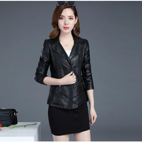 Plus Size Motorcycle Leather Coat Women Jackets Spring 2021 New Women Leather Jacket Autumn Short Slim Womens Clothing Black
